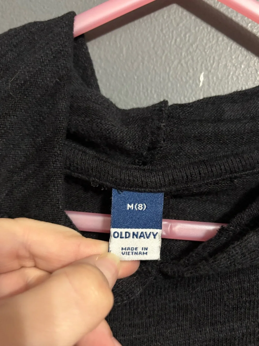 Old Navy Black Solid Knit preppy grunge Pullover cropped Hoodie girls Size M (8)